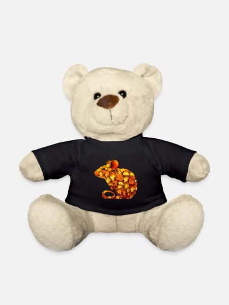 Süße Maus aus Herbst Blättern bunt - Teddy - Schwarz