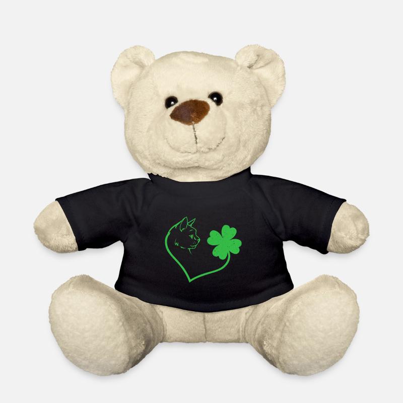 Katze Kleeblatt Herz Liebe - Teddy - Schwarz