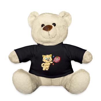 Cat Playing Darts - Teddy Bear - black - Front