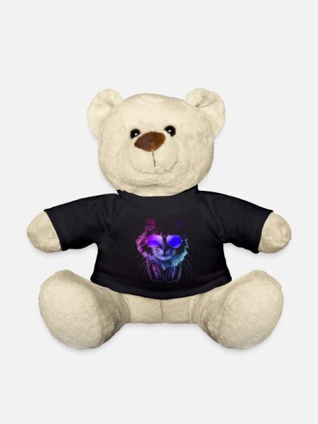 Furry DJ Cat In Neon Lights - Nounours - noir