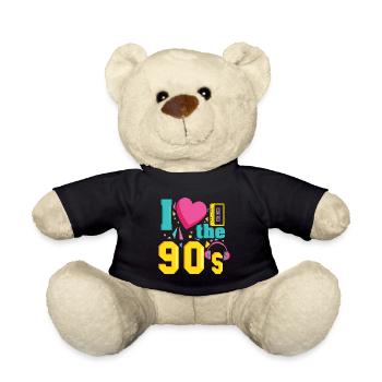 T-shirt de fête de coeur tenue rétro des années 90 - Nounours - noir - Devant