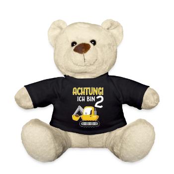 2. Geburtstag 2 Jahre Bagger Junge Jungs Jungen - Teddy - Schwarz - Vorne