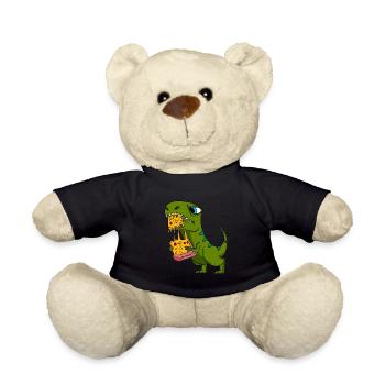 Dino Dinosaur Pizza Fast Food Eating Gift - Teddy Bear - black - Front