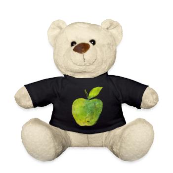 Green apple painted green watercolor watercolor - Teddy Bear - black - Front