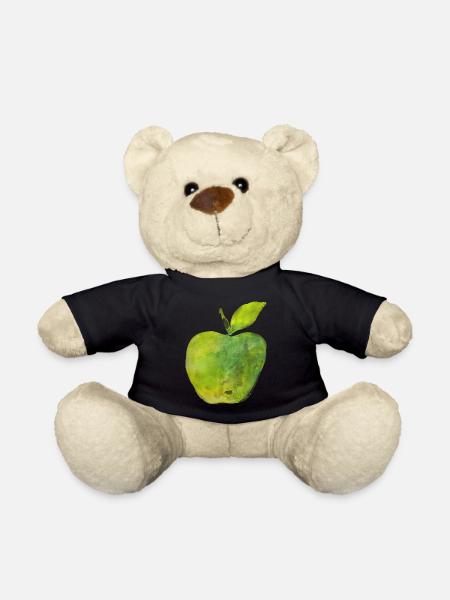 Grüner Apfel grün gemalt Wasserfarben Aquarell - Teddy - Schwarz