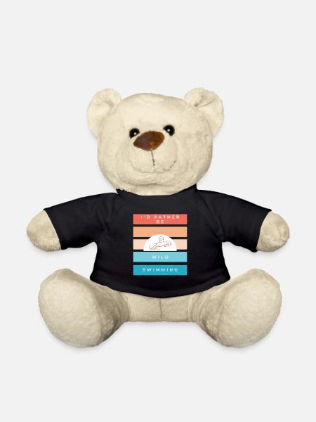 I'd rather be wild swimming vintage retro design - Teddy Bear - black
