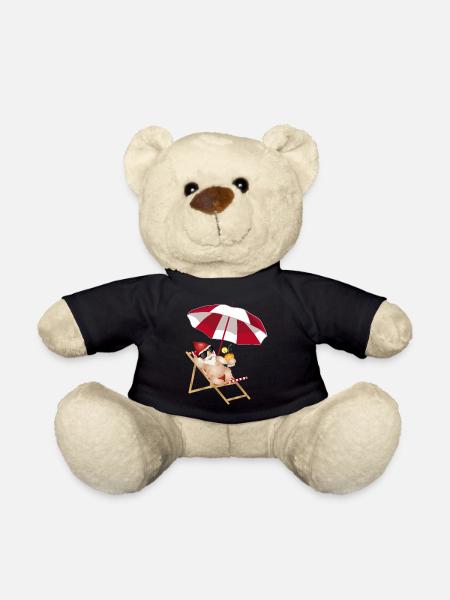 cooler Gartenzwerg im Liegestuhl am Strand - Teddy - Schwarz
