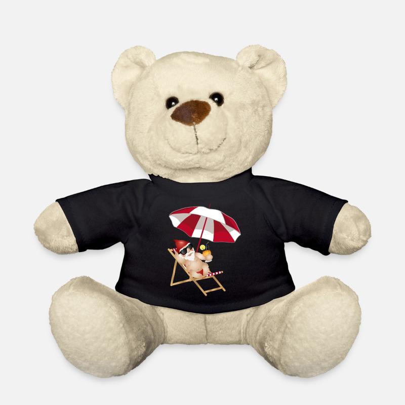 cooler Gartenzwerg im Liegestuhl am Strand - Teddy - Schwarz