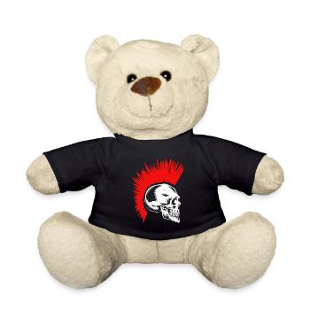 Punker Totenkopf Knochen Irokesen Frisur Rocker - Teddy - Schwarz - Vorne