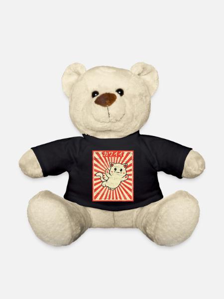 Japanese Kawaii Cat Otaku Anime Vintage - Teddy Bear - black
