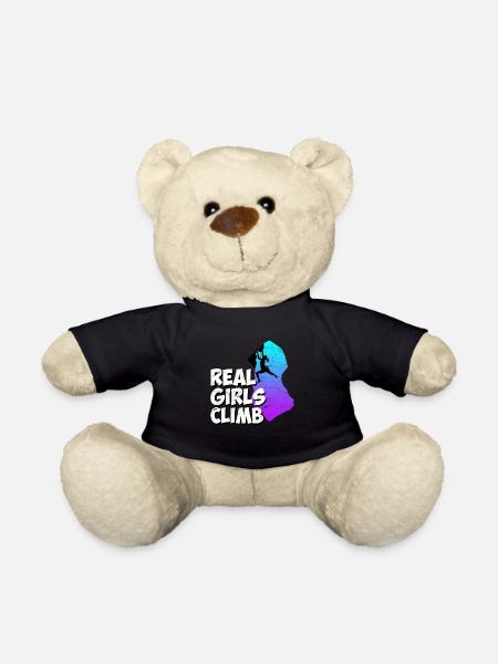 Climbing Boulder Saying Real Girls Climb - Teddy Bear - black