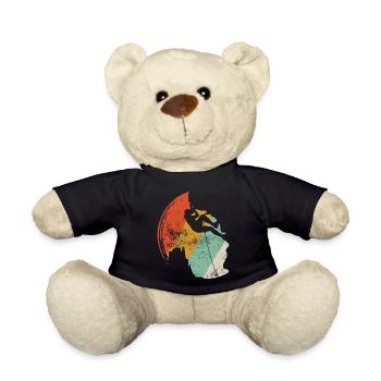 Sunset Surf Silhouette on Retro Arc - Teddy Bear - black - Front
