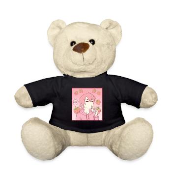 Femboy Anime Boy Baka Drinking Strawberry Milk - Teddy - Schwarz - Vorne