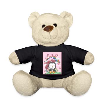Cottagecore Aesthetic Kawaii Penguin Strawberry Milk - Teddy Bear - black - Front