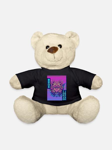 Oni Mask Demon Mask Vaporwave Aesthetic Gesc - Teddy Bear - black