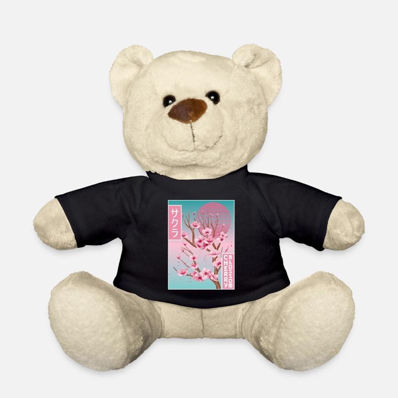 Sakura Cherry Blossom Vaporwave Aesthetic Gift - Teddy Bear - black
