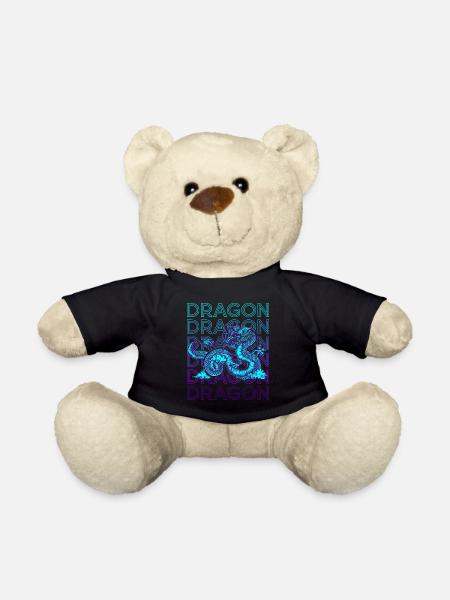 Dragon Retro Gift - Teddy Bear - black
