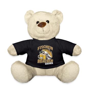 Fischen und Bierchen zischen Angeln Angler Spruch - Teddy - Schwarz - Vorne