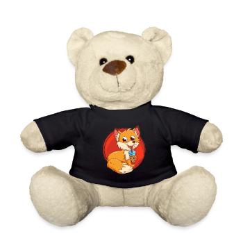 Fuchs mit Bubbel Tee Bubbeltea Fuchs Kinder - Teddy - Schwarz - Vorne
