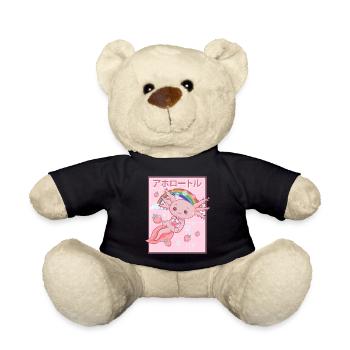 Kawaii Axolotl Strawberry Milk - Teddy Bear - black - Front