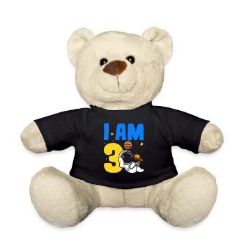 I'm 3 3rd Birthday Celebration Outerspace Bday - Teddy Bear - black - Front