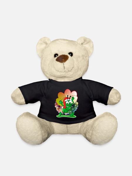 Green ant with Santa's hat carrying a flower - Teddy Bear - black