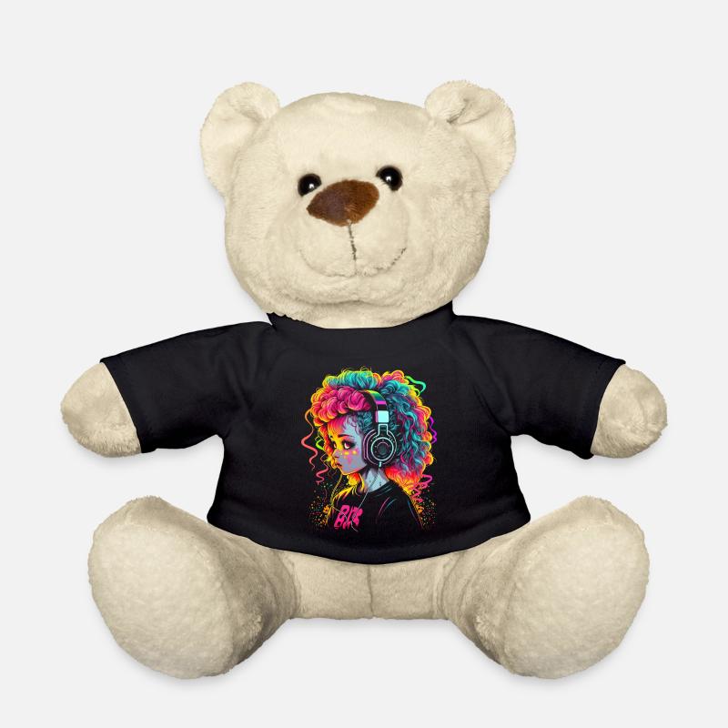 Cute Girl With Headphones - Teddy - Schwarz