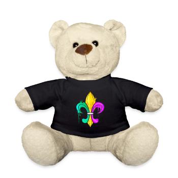 Green, Golden and Purple Fleur De Lis - Teddy Bear - black - Front