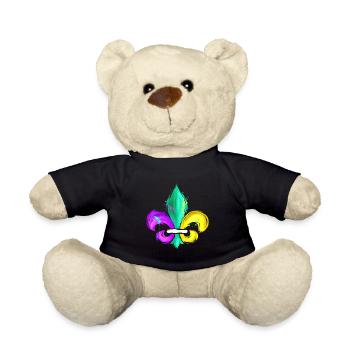 Purple, Green and Golden Fleur De Lis - Teddy Bear - black - Front