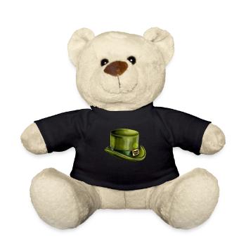 Green Leprechauns Hat Cylinder Shamrock On St - Teddy Bear - black - Front