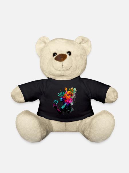 Psychedelisches Kunstwerk - Mann mit Blumen - Teddy - Schwarz