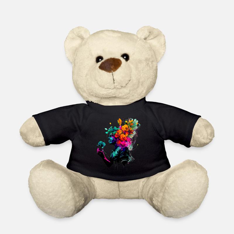 Psychedelisches Kunstwerk - Mann mit Blumen - Teddy - Schwarz
