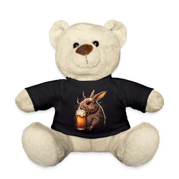 Coole Hase mit Bier Illustration - Teddy - Schwarz - Vorne