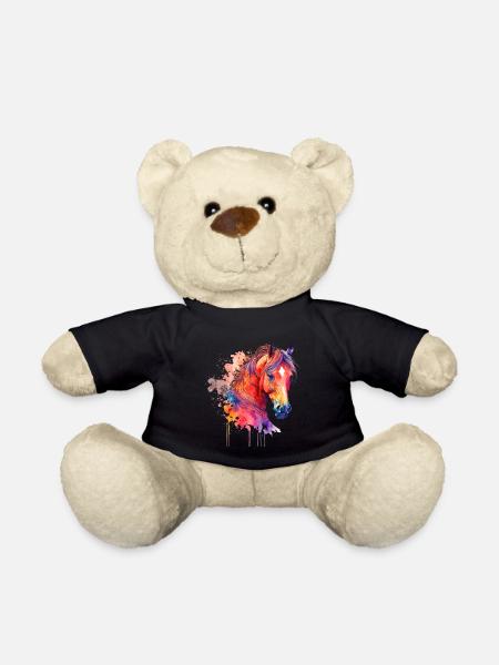 Idea passion horses rider watercolor splash - Teddy Bear - black