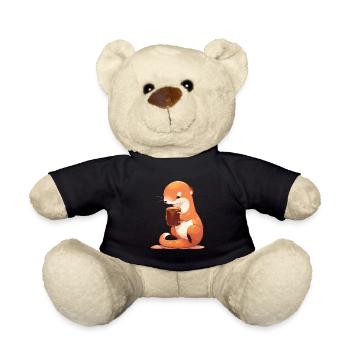 Cute Mongoose holding coffeev - Teddy Bear - black - Front