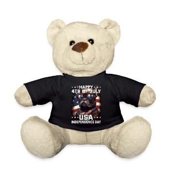 Bulldog 4 July Independence Day USA Flag - Teddy Bear - black - Front