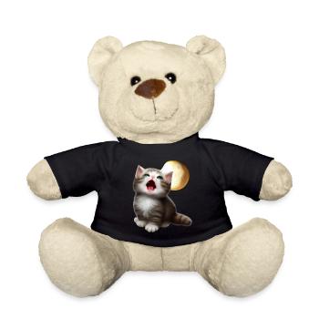 Cat meowing to the moon - Teddy Bear - black - Front
