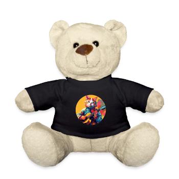 Cat playing guitar - Teddy Bear - black - Front