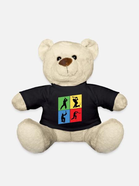 Cricket Cricketer Batsman Sport Vintage - Teddy Bear - black