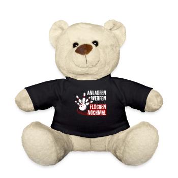 Bowling Shirt Anlaufen Werfen Fluchen Nochmal - Teddy - Schwarz - Vorne