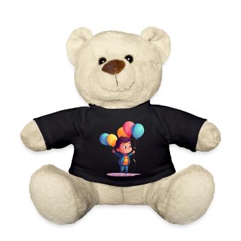 Joyful Kid with Colorful Balloons - Teddy Bear - black - Front