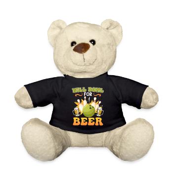 Bowling Shirt Will Bowl for Beer Bierfan - Teddy Bear - black - Front