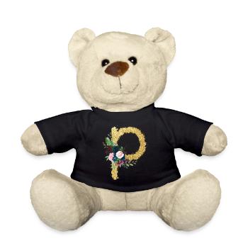 Letter p gold floral - Teddy Bear - black - Front