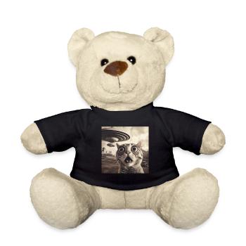 Funny Anxious Cats Selfie UFO Alien - Teddy Bear - black - Front