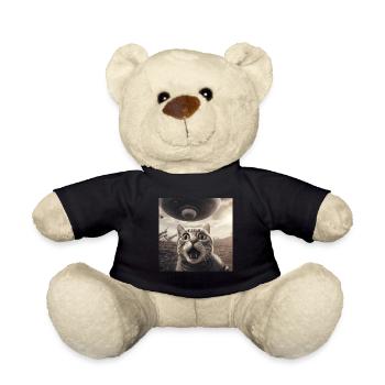 Funny Anxious Cats Selfie UFO Alien - Teddy Bear - black - Front
