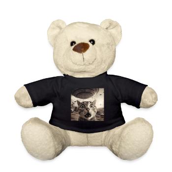 Funny Anxious Cats Selfie UFO Alien - Teddy Bear - black - Front