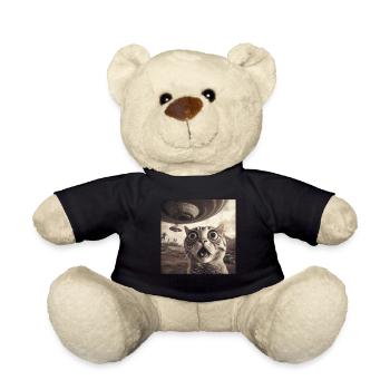 Funny Anxious Cats Selfie UFO Alien - Teddy Bear - black - Front