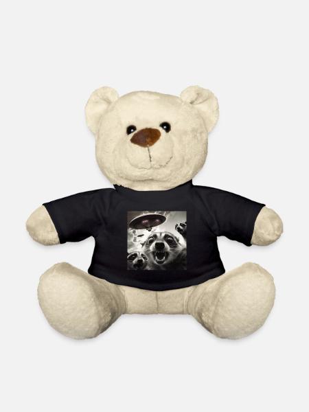 Lustig Erschrecktes Waschbär Selfie UFO Alien - Teddy - Schwarz