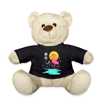 Flamingo Eating Sushi Vaporwave Aesthetic Japanese - Teddy Bear - black - Front