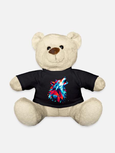 Geometric Wolf: Bunter Origami-Kunstdruck - Teddy - Schwarz